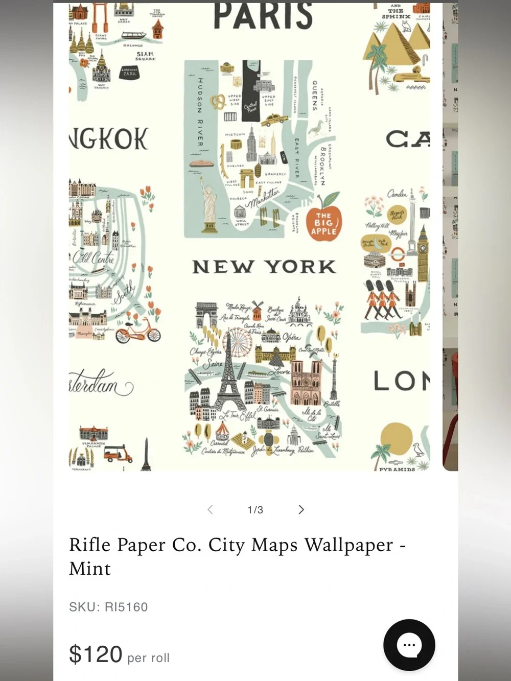 2 Rolls Rifle Paper Co. City Maps Wallpaper - Mint